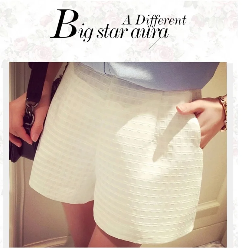 Women Europe Style Fashion High Waist Shorts Summer Casual Plaid Womens Black White Shorts - Цвет: Белый