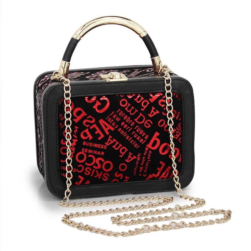 2018 New Design Women's Fashion Letter Pattern Totes PU Small Box Handbags Black Shoulder Cross body Clutches(C1747) | Багаж и сумки