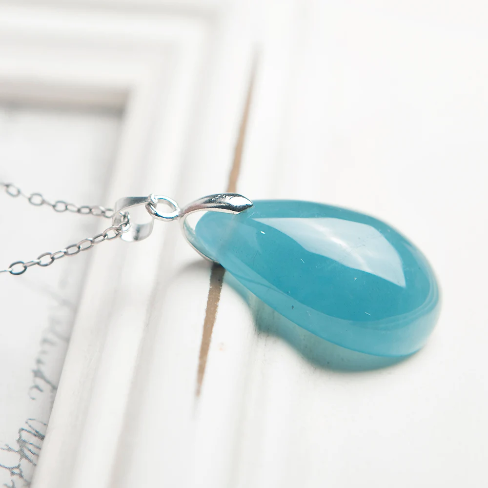 Top Natural Ocean Blue Aquamarine Pendant For Woman Lady Man Crystal Love Gift Water Drop Gemstone 24x15x9mm Beads Jewelry AAAAA | Украшения