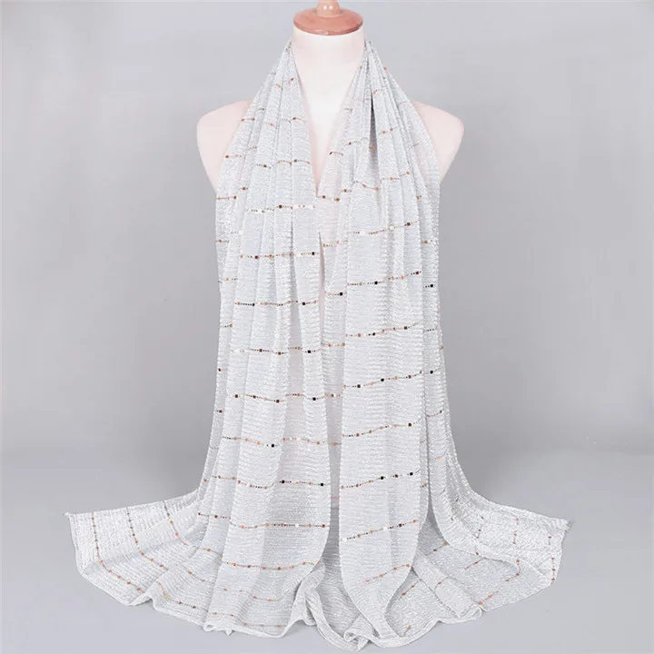 ZFQHJJ 10pcs/lot Women Sparking Shiny Sequin Gold Silk Yarn Muslim Hijab Scarf Shawls Head Scarfs Wraps Party Wedding Hijabs - Цвет: 7 light gray