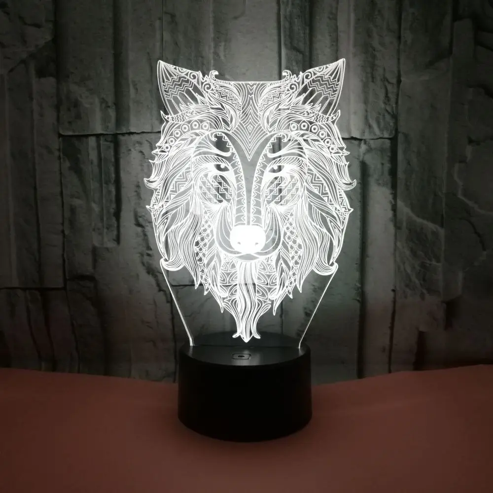 3d лампа волк семи цветов сенсорный пульт дистанционного управления светодиодное