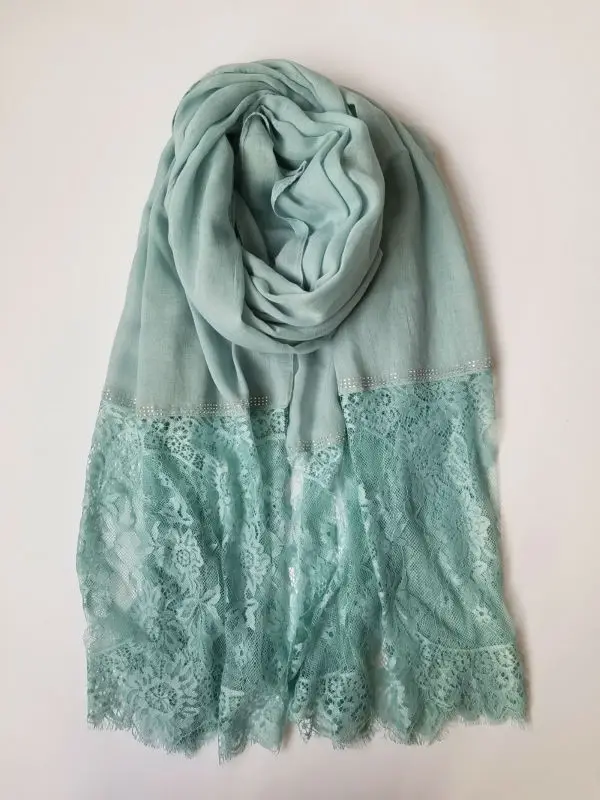 Простой хлопок вискоза хиджаб Роскошные Алмазные кружевные края шарф шоу