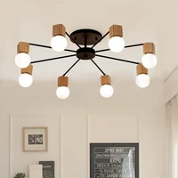 modern nordic spider whiteblack base with wooden lampholder led cold white bulb ceiling light for living room bedroom luminaire