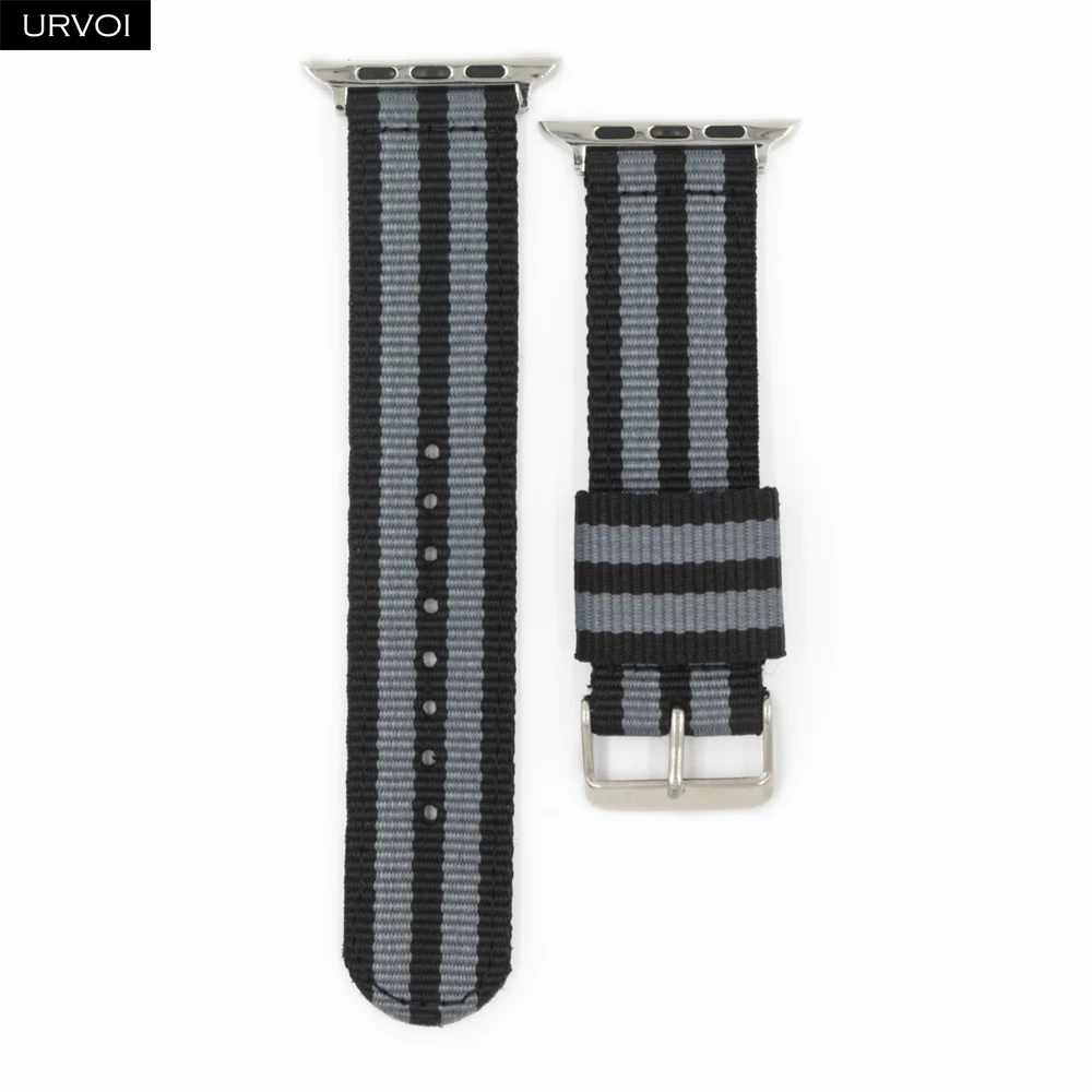 Black grey URVOI NATO ремешок для apple watch Series 5 4 3 21 нейлоновый тканый ремешок для iwatch классический стиль цвета узор с адаптерами 38 42 мм - Цвет ремешка: Black grey