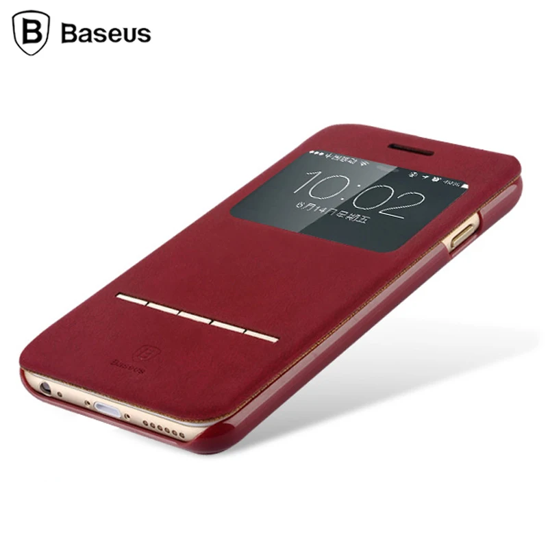 Genuine Baseus Terse Leather Window View Case For iPhone 6 4.7 inch Flip Cover With Holder Smart Touch Slim Stand |