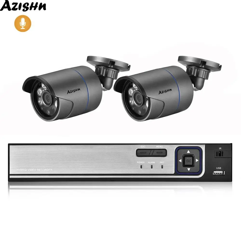 

AZISHN 4CH 5MP POE NVR CCTV System 5MP/2MP HD Outdoor H.265 Audio Security IP Camera IR Night Vision Video Surveillance Kits