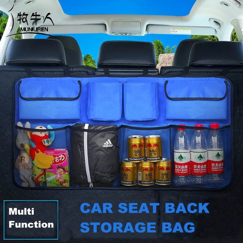 

Oxford 600D Car Trunk Organizer Water Bottle Storage Bag Mesh Nets Universal Size Back Seat Hanging Pockets Cartoon Travel Bags