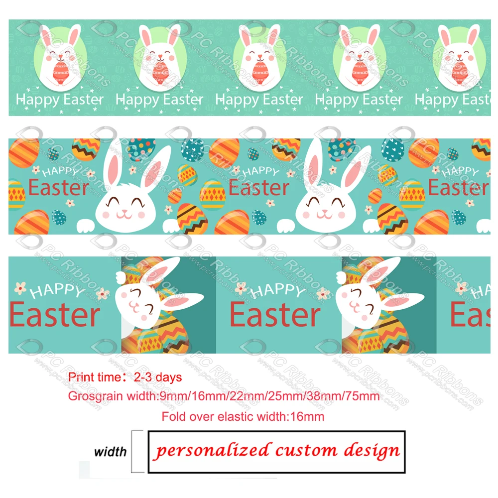 

Custom Cartoon Easter Rabbit Eggs printed grosgrain ribbon print foe ealstic DIY bows ribbons Party decoration tape 50 yards