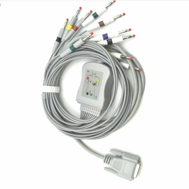 Совместимость для Nihon kohden 9010/9020/9620 кабель ECG с 10 ЭКГ проводам (без resisitor ) дБ 15pin Banana 4