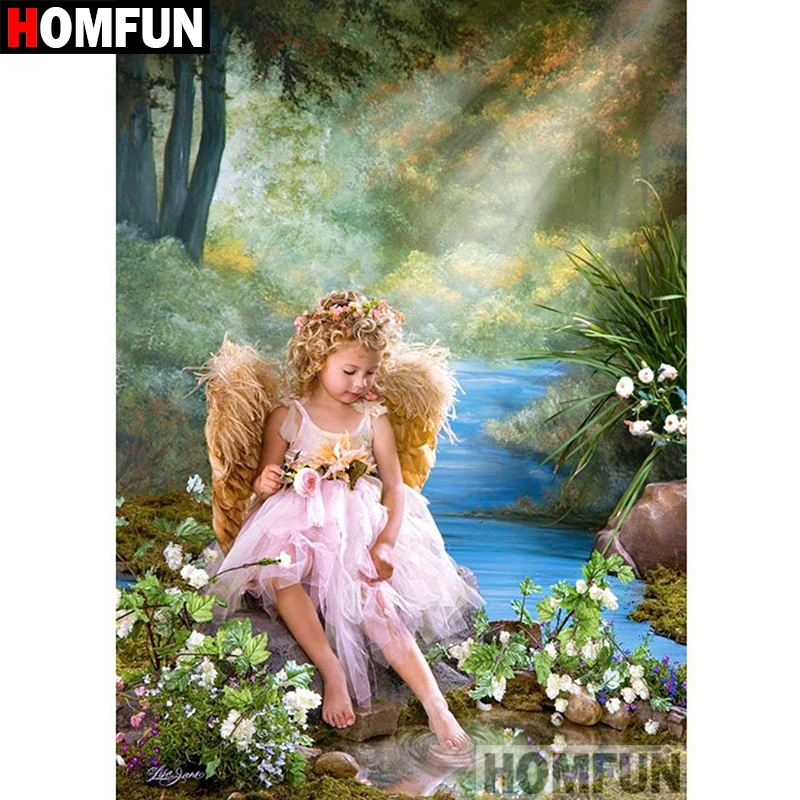

HOMFUN 5D DIY Diamond Painting Full Square/Round Drill "Angel girl" Embroidery Cross Stitch gift Home Decor Gift A09007