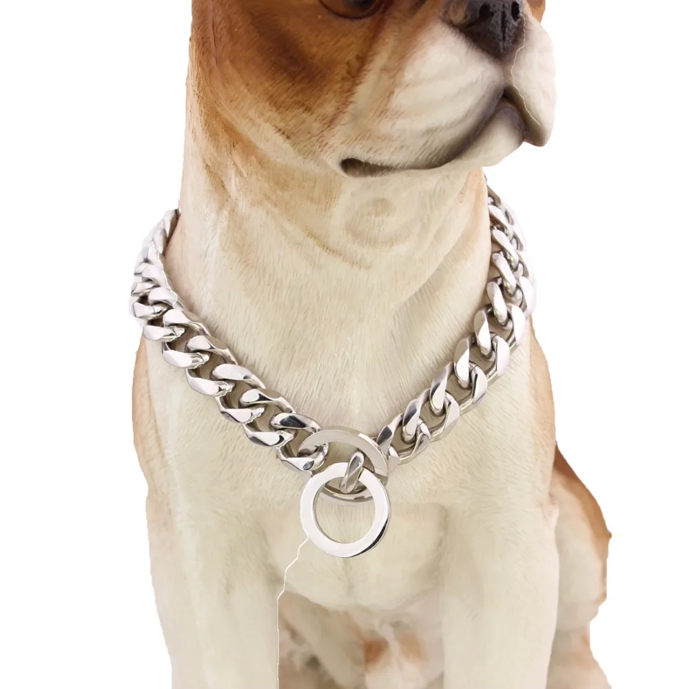 10/12/15/17/19mm Silver Color Stainless Steel Dog Chain Necklace Choker Pet Supplies Cuba's Link Double Circle Button Hot Sale |