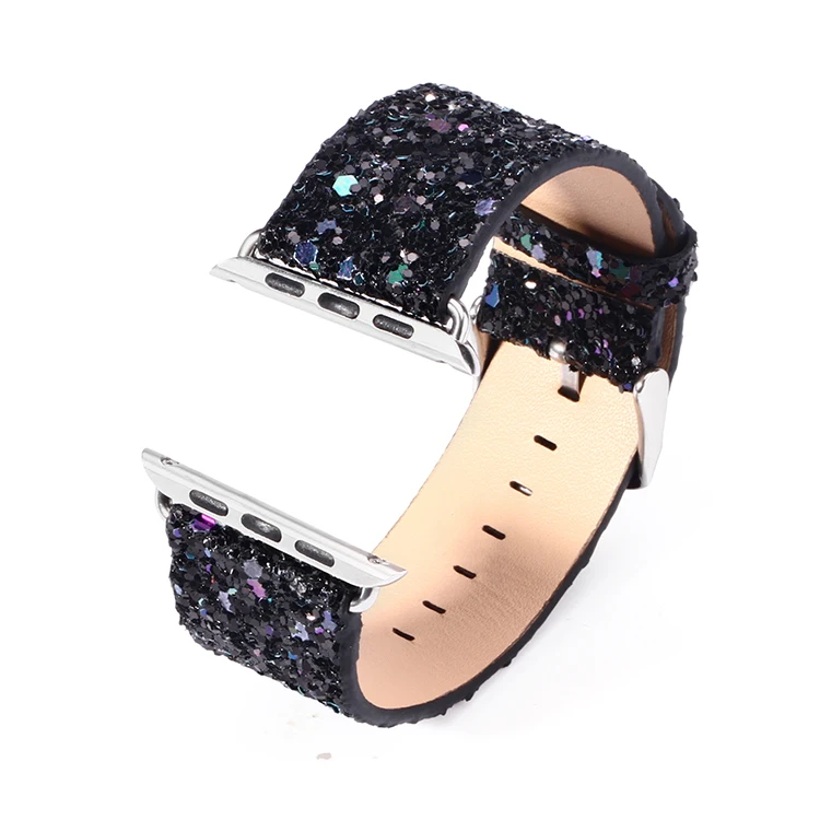 Рождество с блестками Мощность Кожа Bling наручных часов iWatch, ремешок для наручных часов Ремешок для наручных часов Apple Watch Series 5/4/3/2/1 38 мм 40 мм 42 44 мм