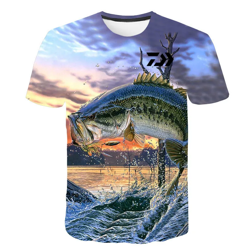 Летняя мужская футболка DAIWA с коротким рукавом, одежда для рыбалки, Спортивная дышащая одежда для рыбалки, Мужская Пляжная футболка с принтом, Топ - Цвет: 8
