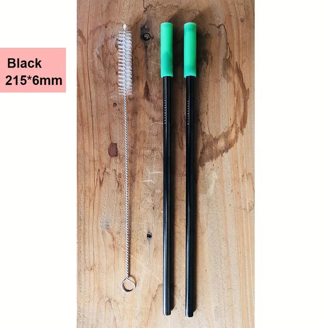 2Pcs-Black A2 4 шт./компл. многоразовые Нержавеющая сталь питьевой набор соломинок с силиконовыми наконечниками и щеточка для чистки металла соломинки для 30oz 20oz стаканы - Цвет: 2Pcs-Black A2