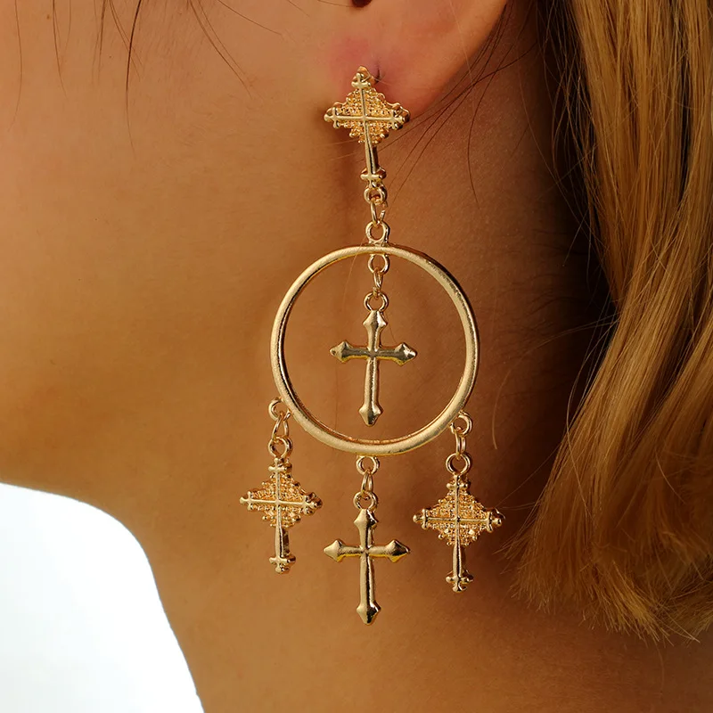 Женские сережки подвески в стиле ретро из металлического сплава с орнаментом