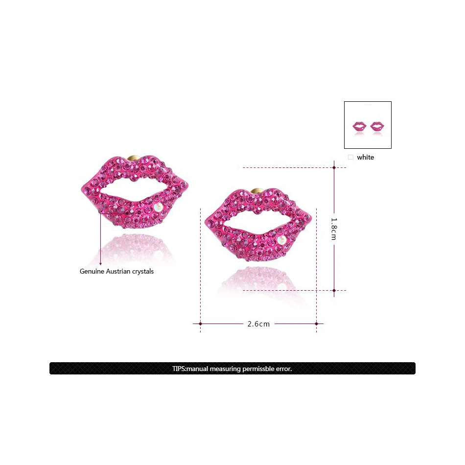 Factory Direct Sexy Rose Red Lip Genuine Austrian Crystal Stud Earring Christmas Gift Women Jewelry Charm Earrings Dropshipping | Украшения