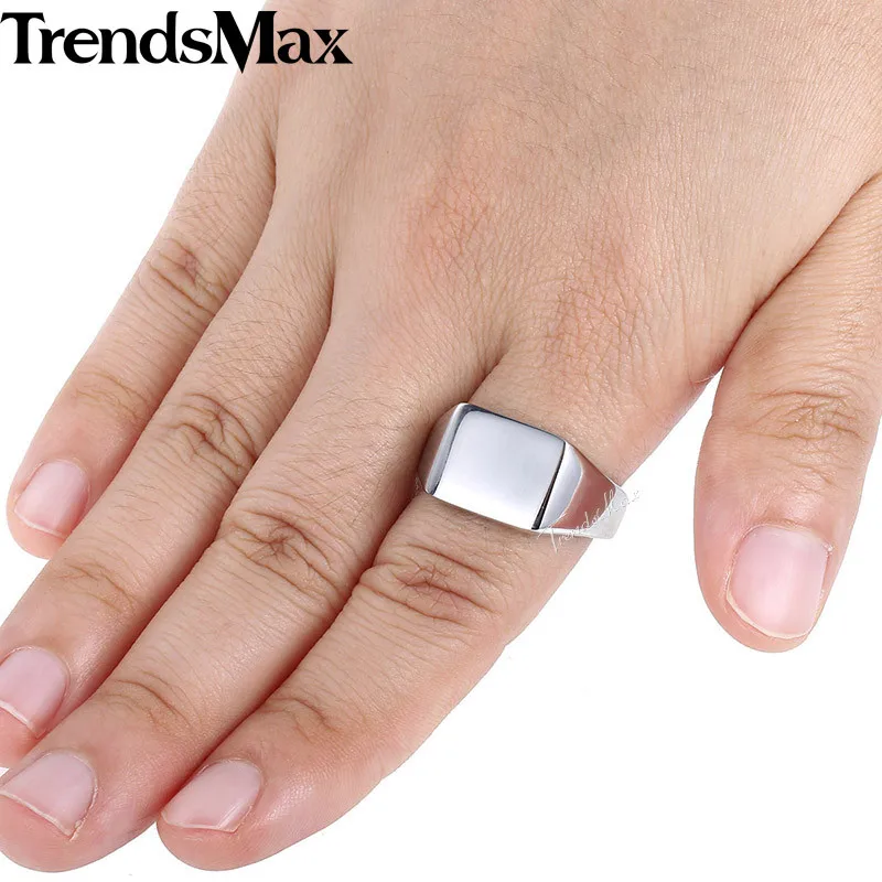 Trendsmax женское мужское кольцо гладкая печатка обручальное кольцо Серебряный цвет кольцо из нержавеющей стали ювелирных изделий KR74