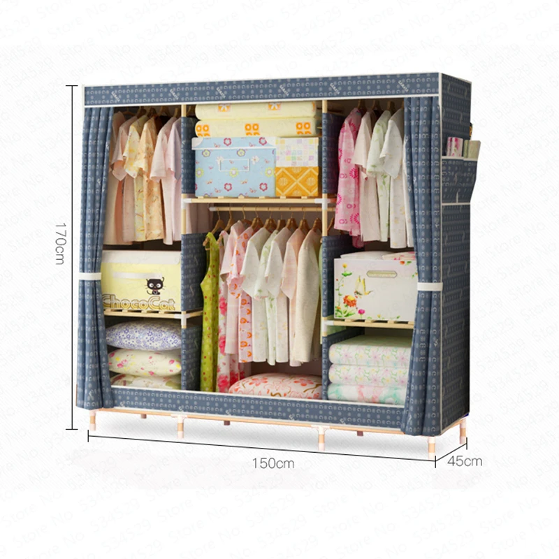 

Large Size Oxford Fabric Solid Wood Wardrobe Storage Cabinet Simple Modern Cheap Wardrobe Cloth Wardrobe Organizer Dotomy