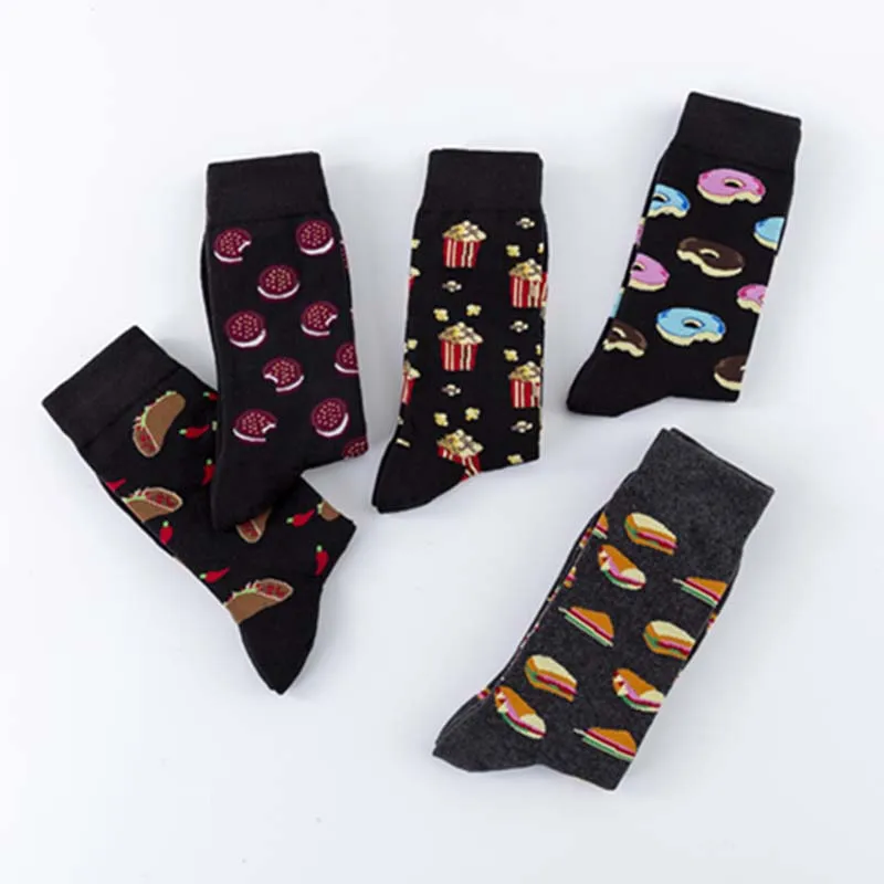 

1 Pair Quality Casual Happy Funny Art Novelty Cool Men Socks Delicious Food Creative Hamburger Chili Cookies Pattern Socks