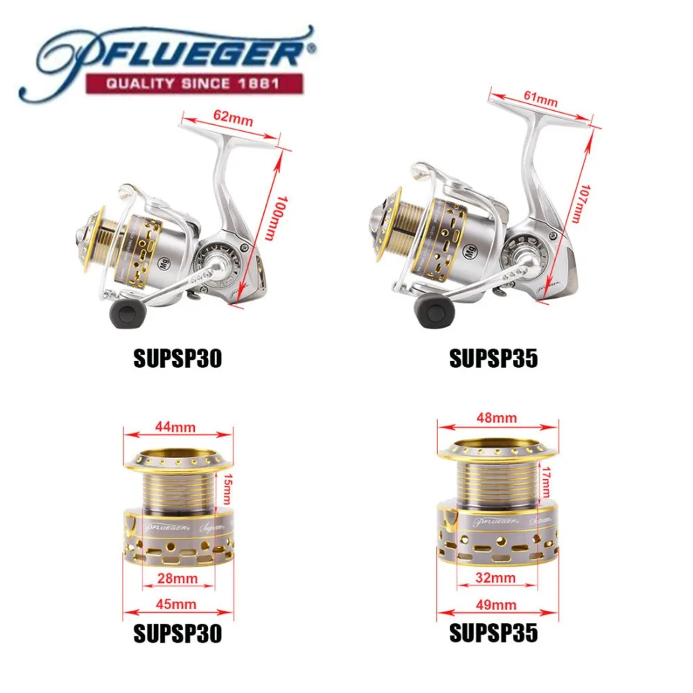 Оригинальная спиннинговая Рыболовная катушка Pflueger SUPSP25X 30X 35X 9BB 6 2: 1 металлический