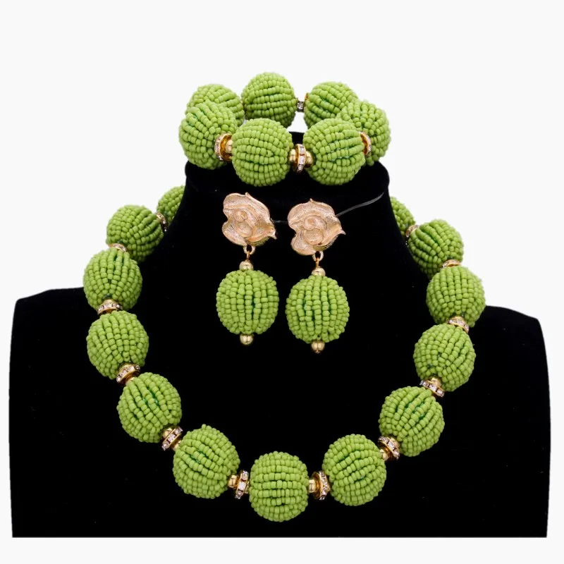 Комплект из колье и серёг с синими шариками|nigerian wedding jewelry sets|necklace setbeaded set |