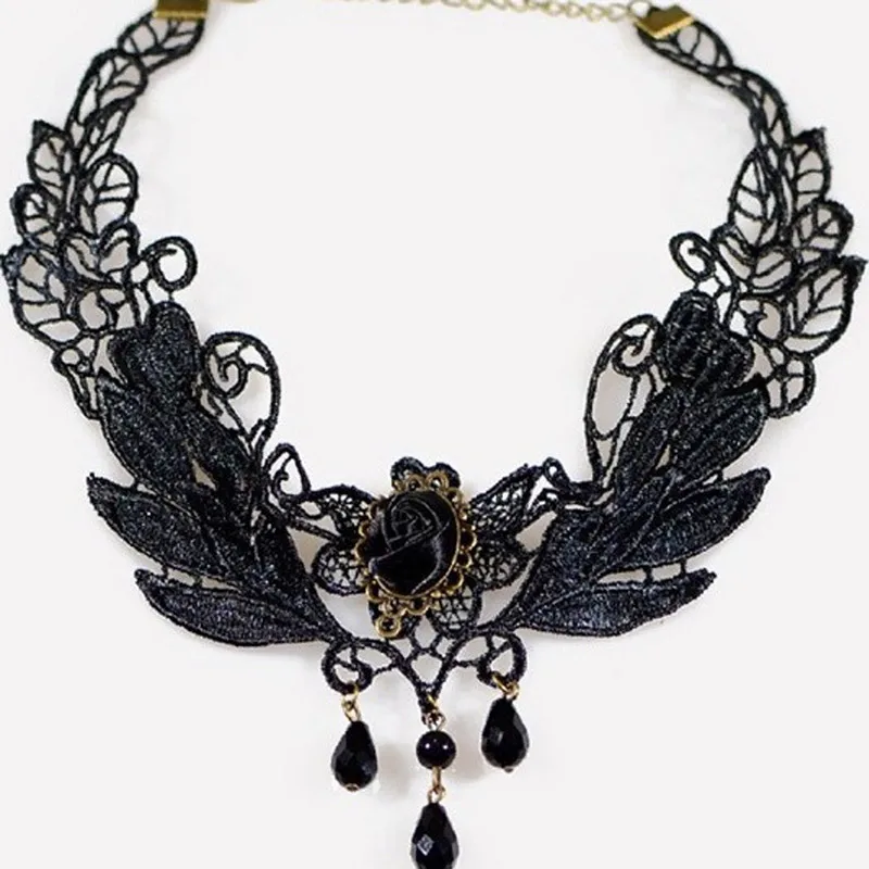 Винтажные Панк ювелирные изделия черные кружевные ожерелья женские