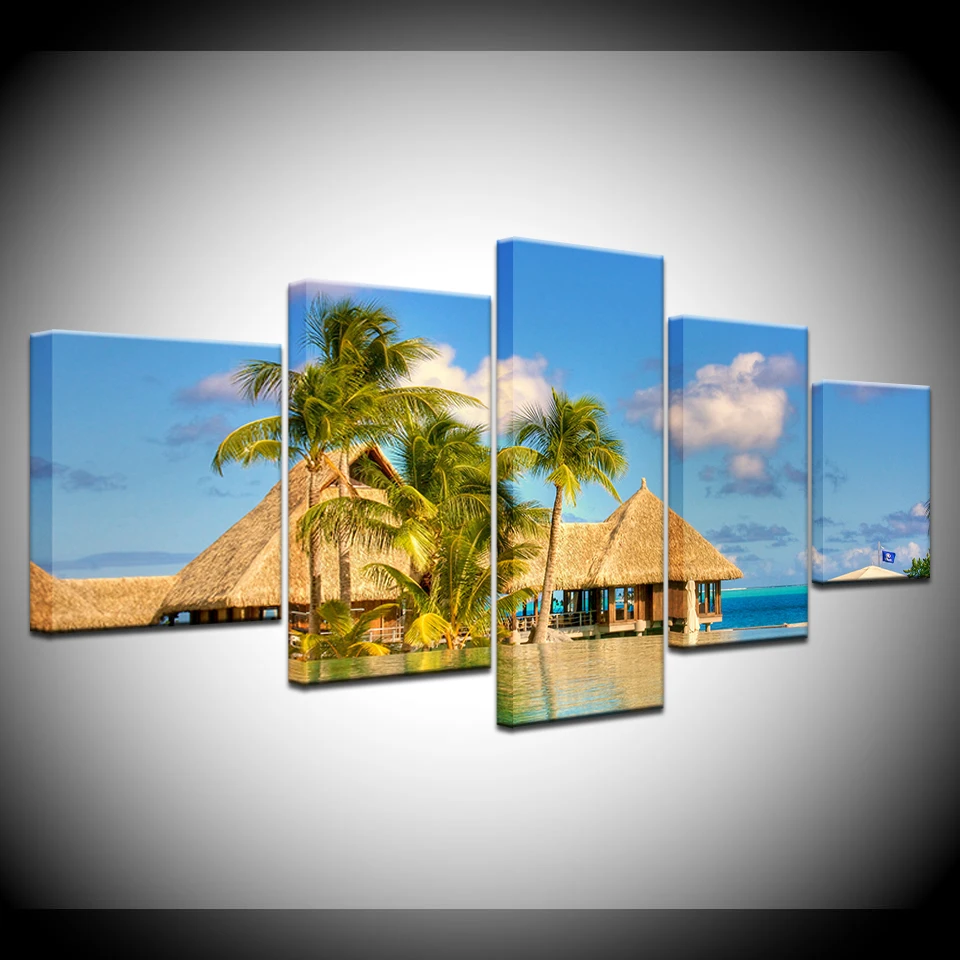 

Canvas Painting landscape summer sea beach 5 Pieces Wall Art Painting Modular Wallpapers Poster Print for living room Home Decor