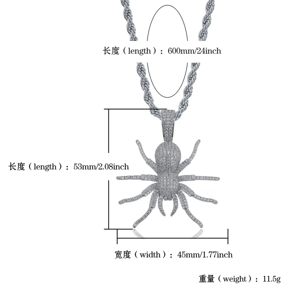 

JINAO Fashion Spider Iced Out CZ Pendant Necklace Mens Gift Hip Hop Gold Color Bling Charm Chains Jewelry