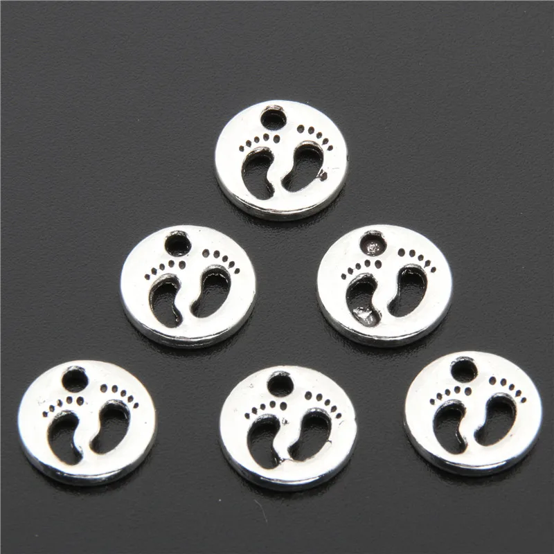 40pcs Silver Color Baby Feet In Round Shape Charms Alloy Metal Pendants For DIY Jewelry A2704 | Украшения и аксессуары