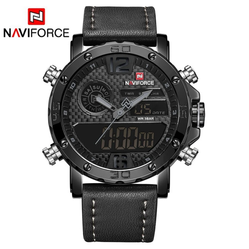 NAVIFORCE Роскошные брендовые новые мужские часы кожаные спортивные Кварцевые
