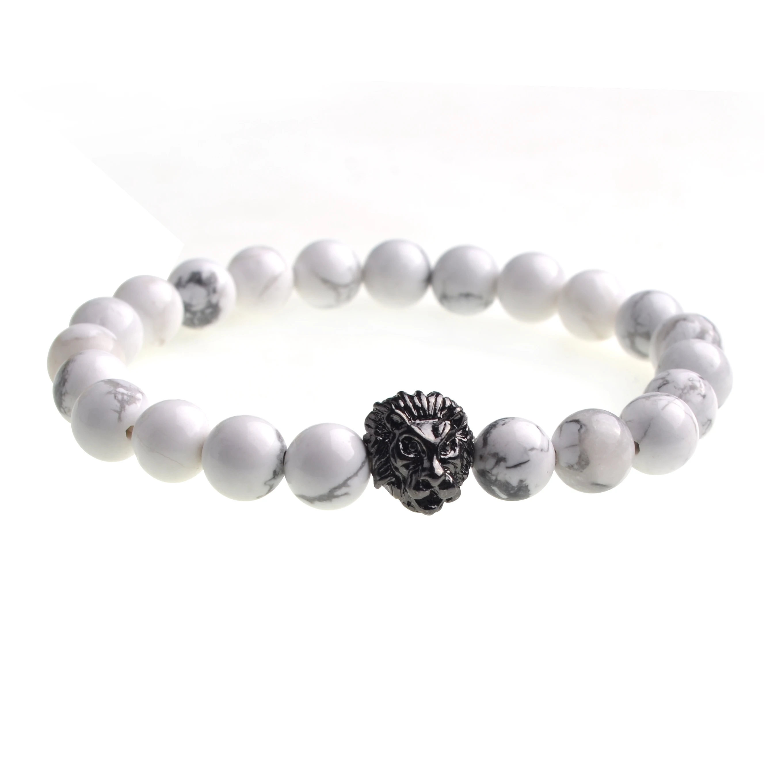 Howlite ASHMTIA натуральный камень Howlite бисер эластичный браслет с золотой головой льва Мужские Модные женские красивые браслеты - Окраска металла: Howlite
