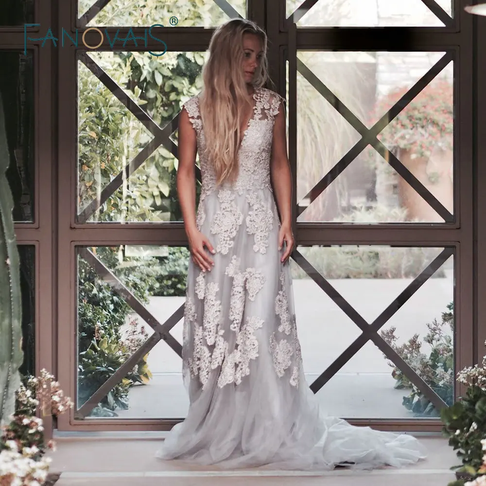 FIDDY898 Boho Свадебное платье Винтаж vestido de noiva gelinlik пляжное кружевное свадебное es