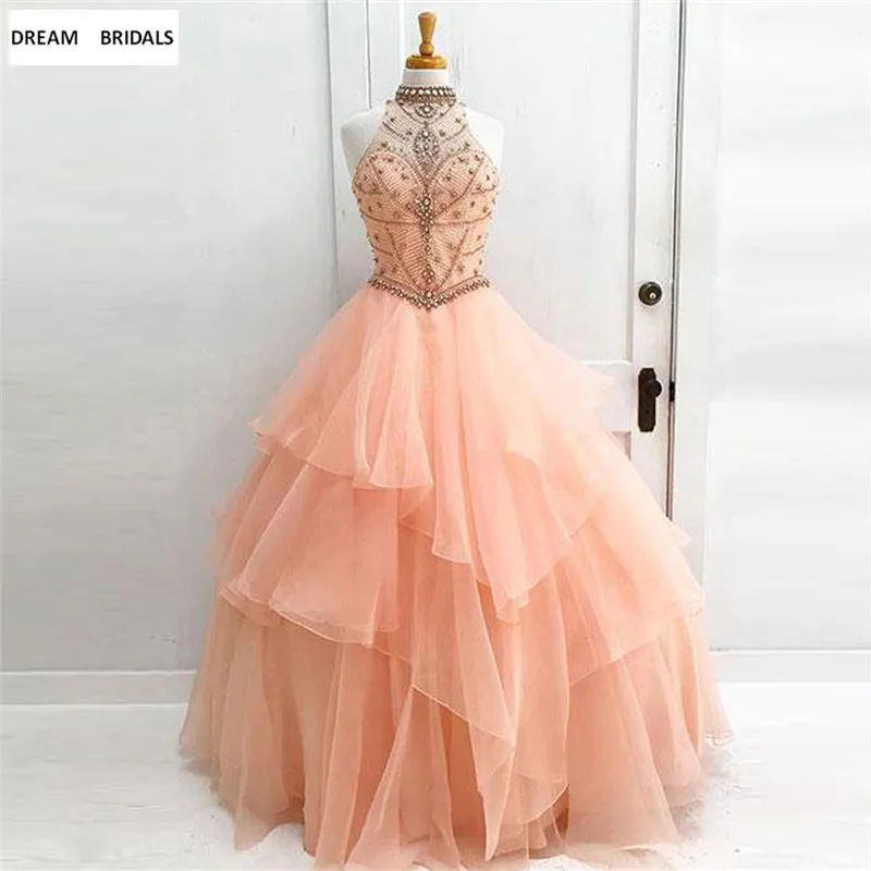 

Actual Image Ball Gown Fromal Evening Dresses With Beading Crystal Pearls Robe De Soiree 2018 Long Dresses Evening