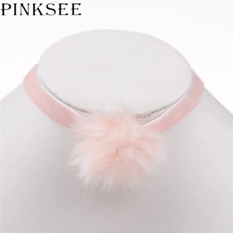 Pinksee Черный Розовый бархатный кружевной чокер ожерелье s Женский пушистый шар