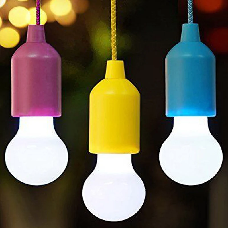 

Outdoor Portable Pull Bulb Light LED Lamp Camping Lantern Battery Powered Colorful LED Bulb Hanging Lamp White Lighting CA