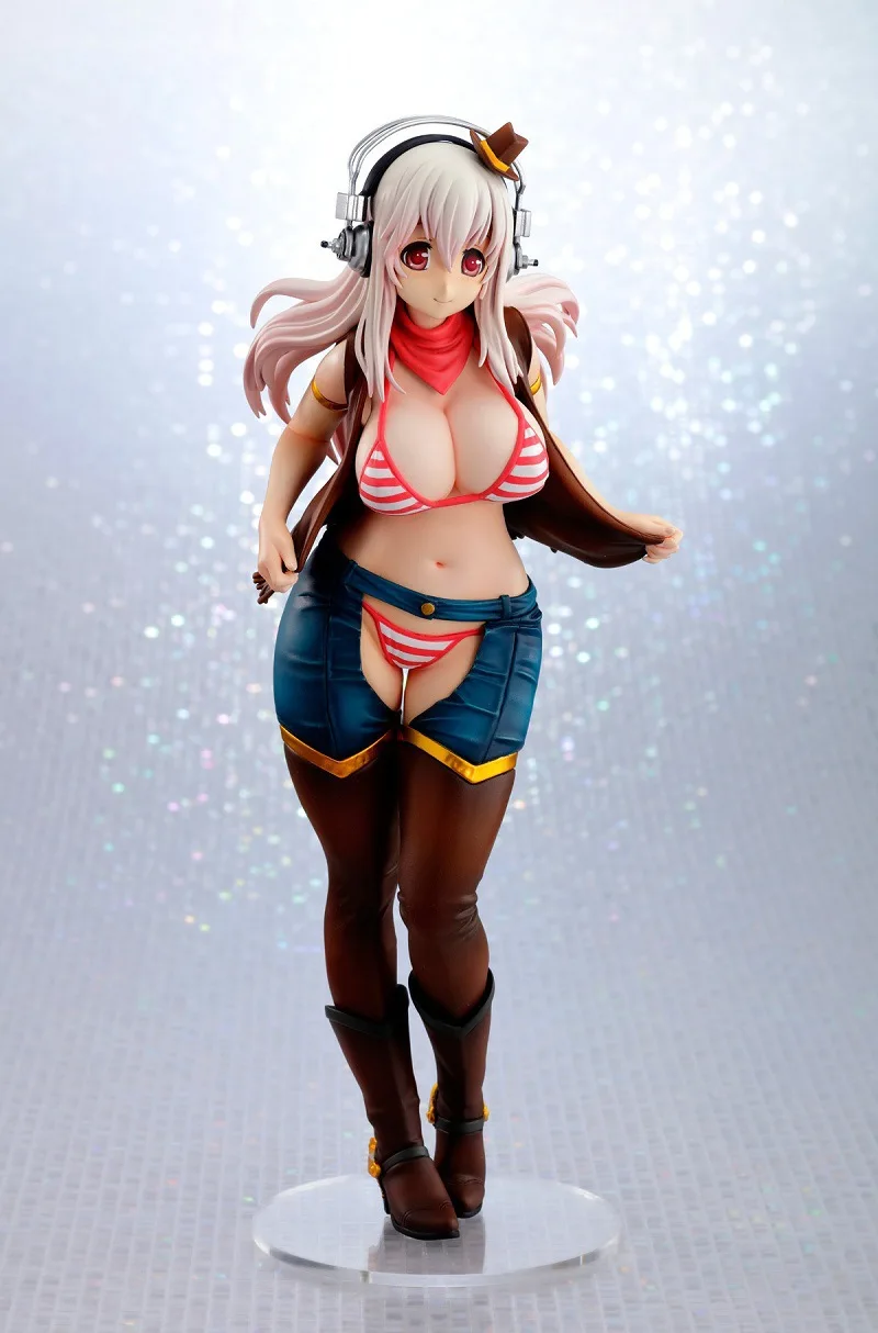 

1pcs 18CM pvc Japanese sexy anime figure Super sonico SoniComi Jean ver action figure collectible model toys brinquedos
