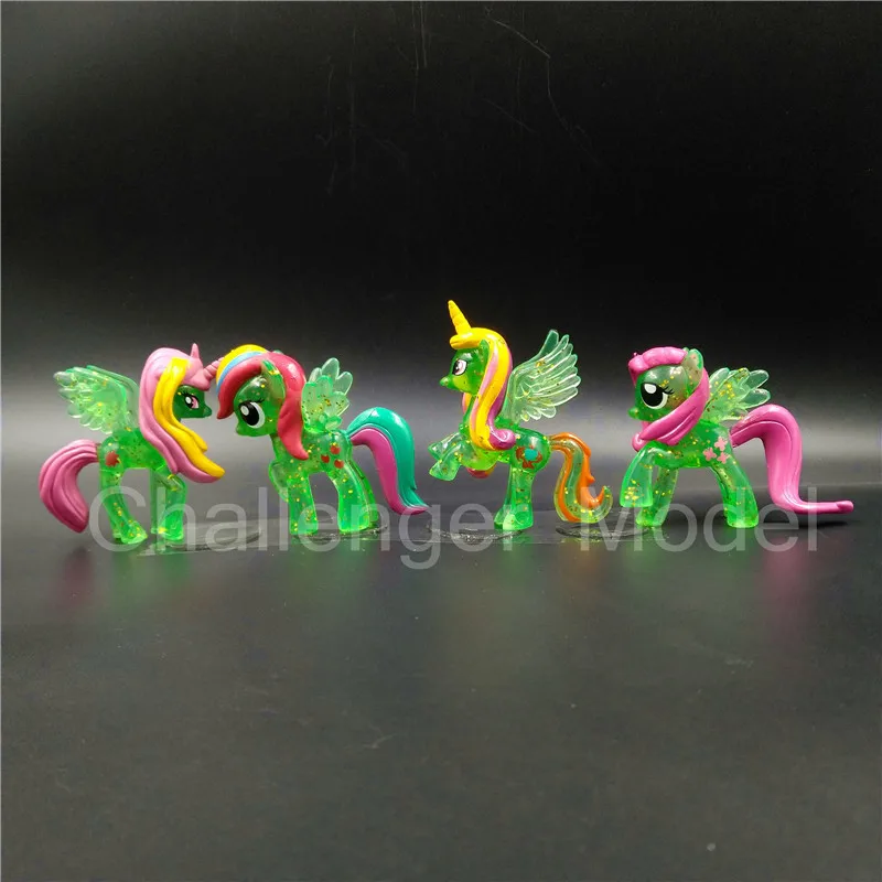 transparent green 4 шт./компл. 3-5cm Милая ПВХ фигурка из Единорог Пони принцесса фигурки игрушки куклы земля пони Pegasus Alicorn Bat цифра куклы для девочек - Цвет: transparent green