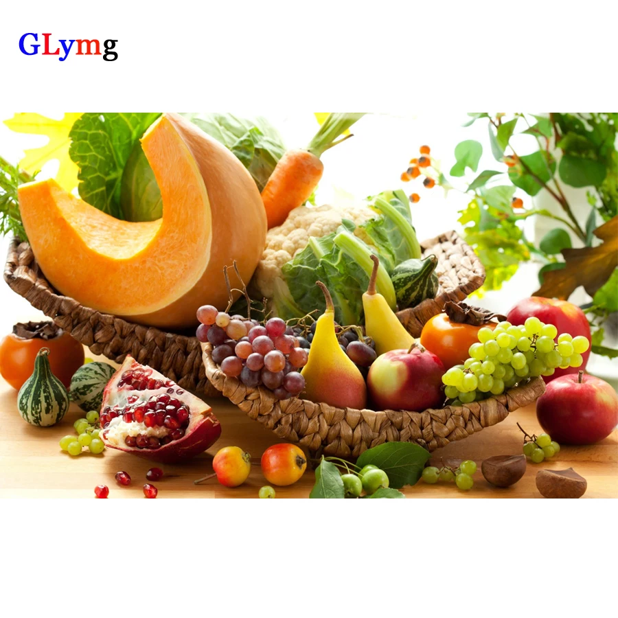 GLymg Diamond Painting Cross Stitch Fruit Vegetable Restaurant Decor Embroidery Full Square Mosaic kit Picture | Дом и сад