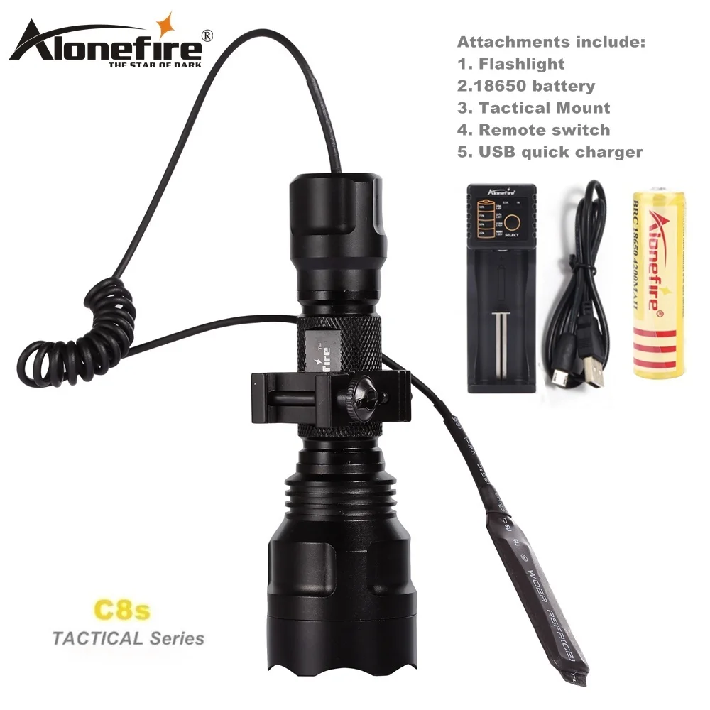 AloneFire C8 тактический флэш-светильник CREE XM-L T6 светодиодный фонарь Крепление для страйкбола прицел ружья охотничий светильник 18650 батарея