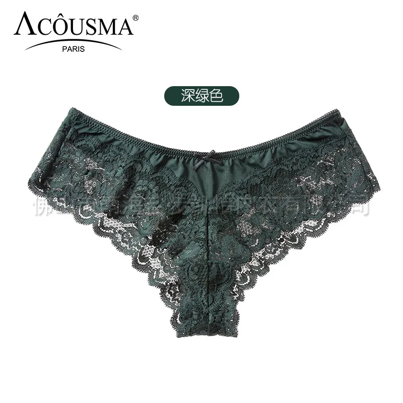 Dark green ACOUSMA белье женское очень тонкий сексуальные G-стринги пизда эротические кружевные трусики трусы женские бесшовные трусы кружево кружевное белье 13 цветов - Цвет: Dark green