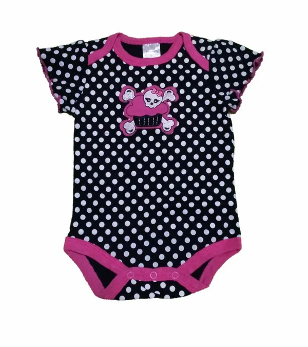 Боди для маленьких девочек цельный черный комбинезон в горошек с милым черепом