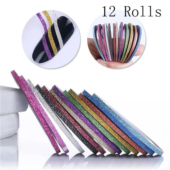 12 Rolls Розовое золото матовый блеск для ногтей, чередование лента наклейка для DIY 3D для Неил арта украшения для кончиков ногтей Аксессуары Смешанные Цвет подклада Фольга ногтей Стикеры - Цвет: 12 Rolls