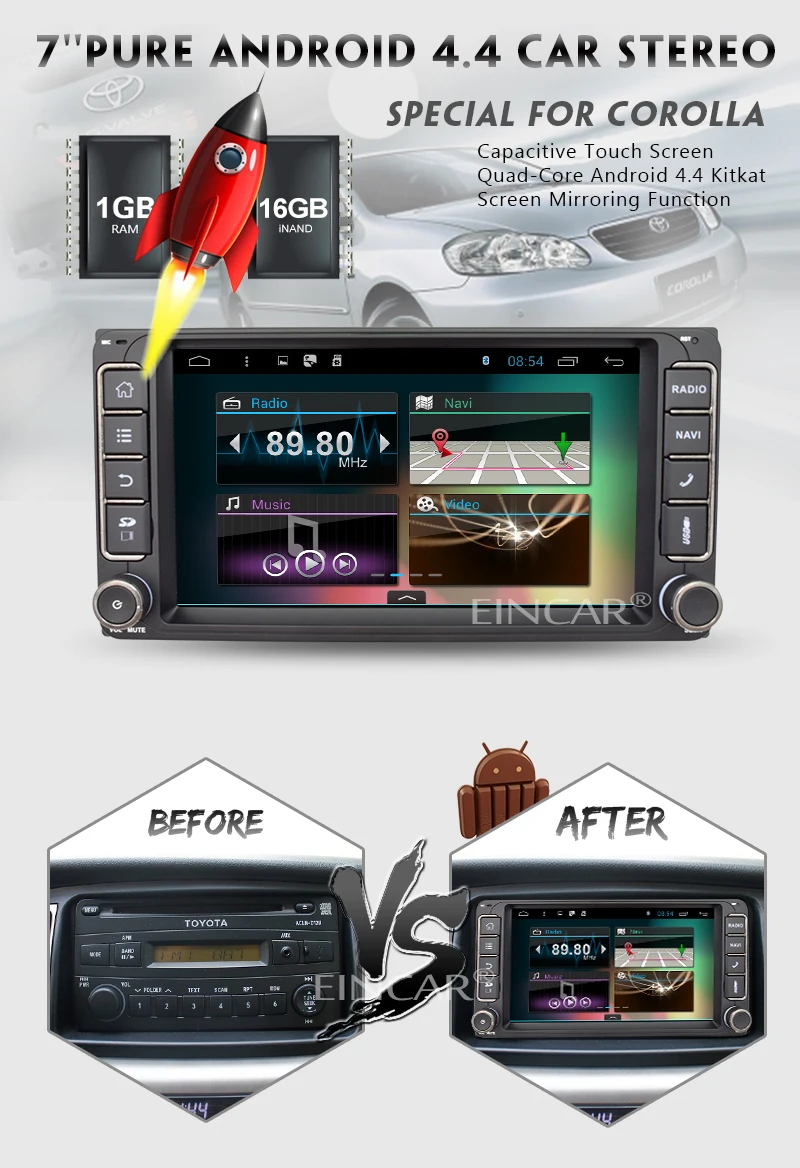 Android 4 Автомобильный Радио Видео в тире 1080 P WiFi FM 7 &quotАвто приложение RDS gps Стерео