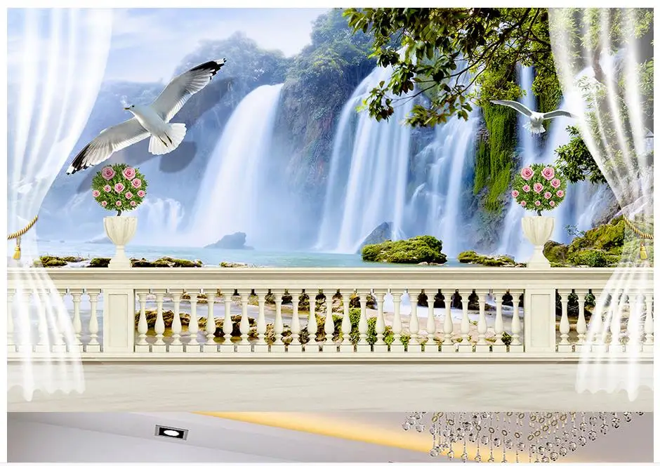 3d фотообои высокого класса на заказ настенная бумага перила балкон водопад