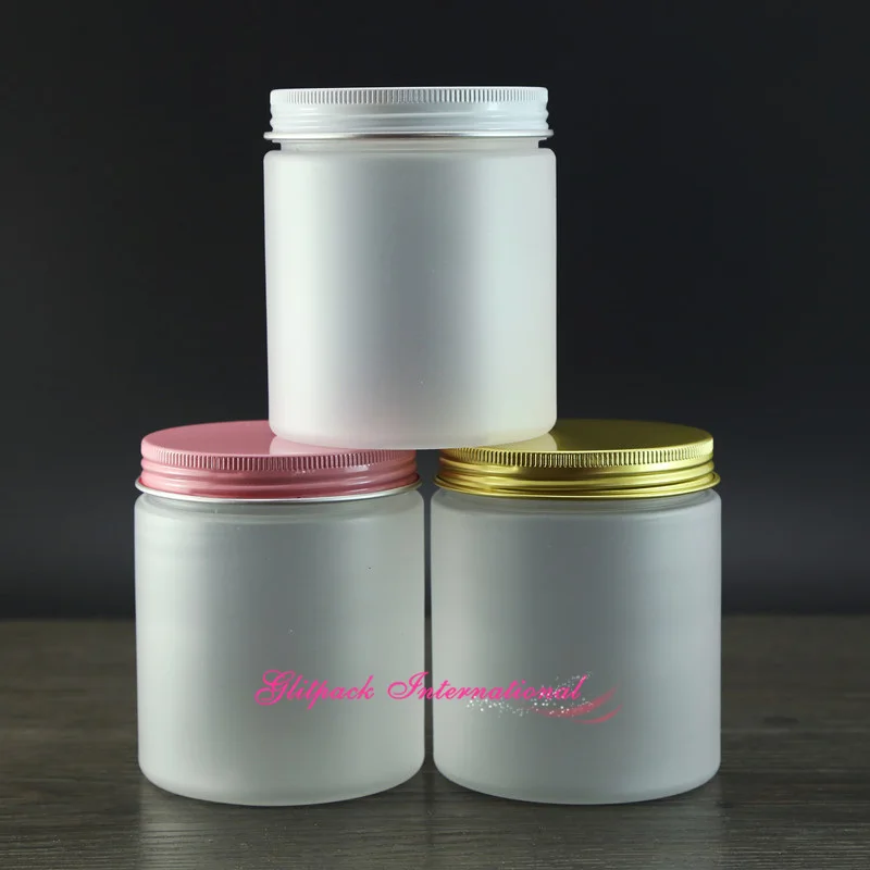 30pcs/lot frosting 8oz PET jars for cosmetics 250g  plastic jar crafts spa salt scrub body cream containers w/ Aluminium closure