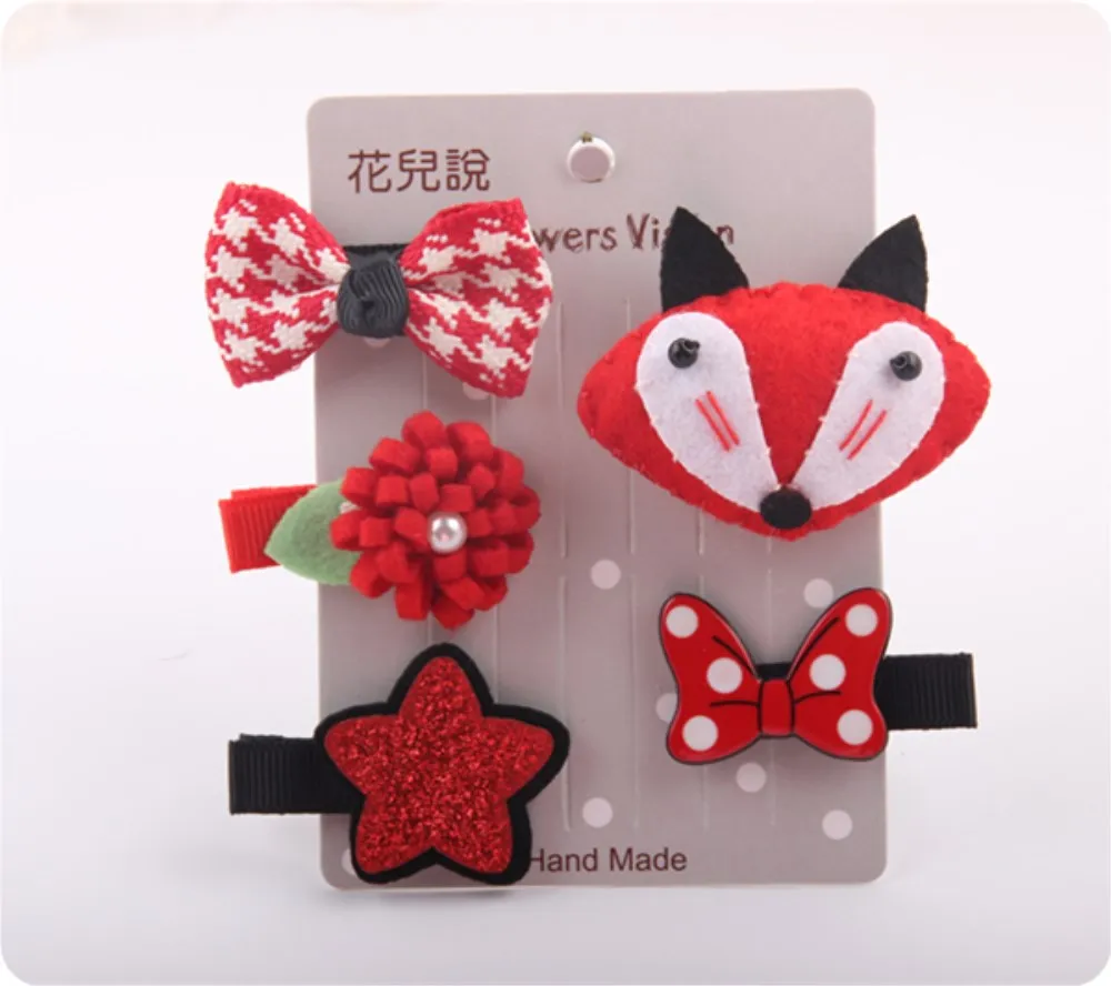 Red Fox 5 шт., заколочки для волос, заколки для волос, мини заколки, заколки для волос, бант, цветок, звезда, милые животные, кролик, панда, аксессуары для малышей - Цвет: Red Fox