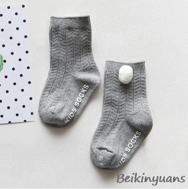 gray Spring and summer summer double needle baby anti-slip socks without bones loose baby newborn ball children cotton socks - Цвет: gray
