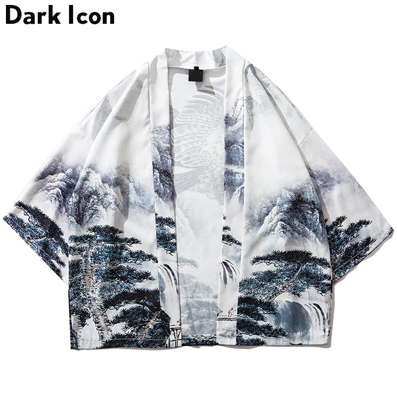 Мужское кимоно с рукавом три четверти Dark Icon Гавайский стиль уличные рубашки для