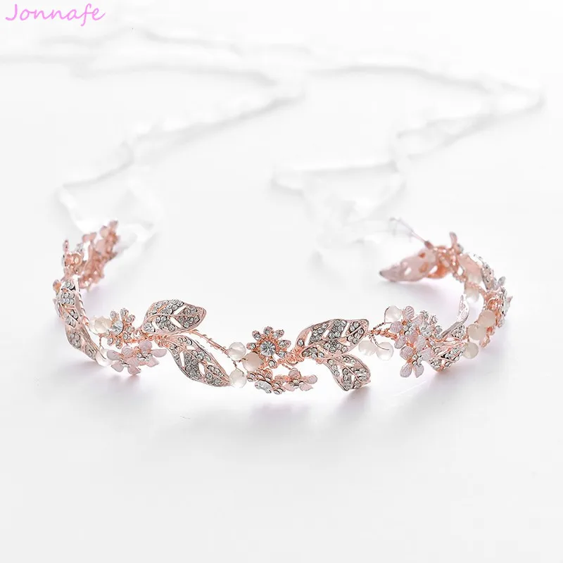 Повязка на голову Jonnafe из розового золота 2019 пробы с цветами для невесты Стразы