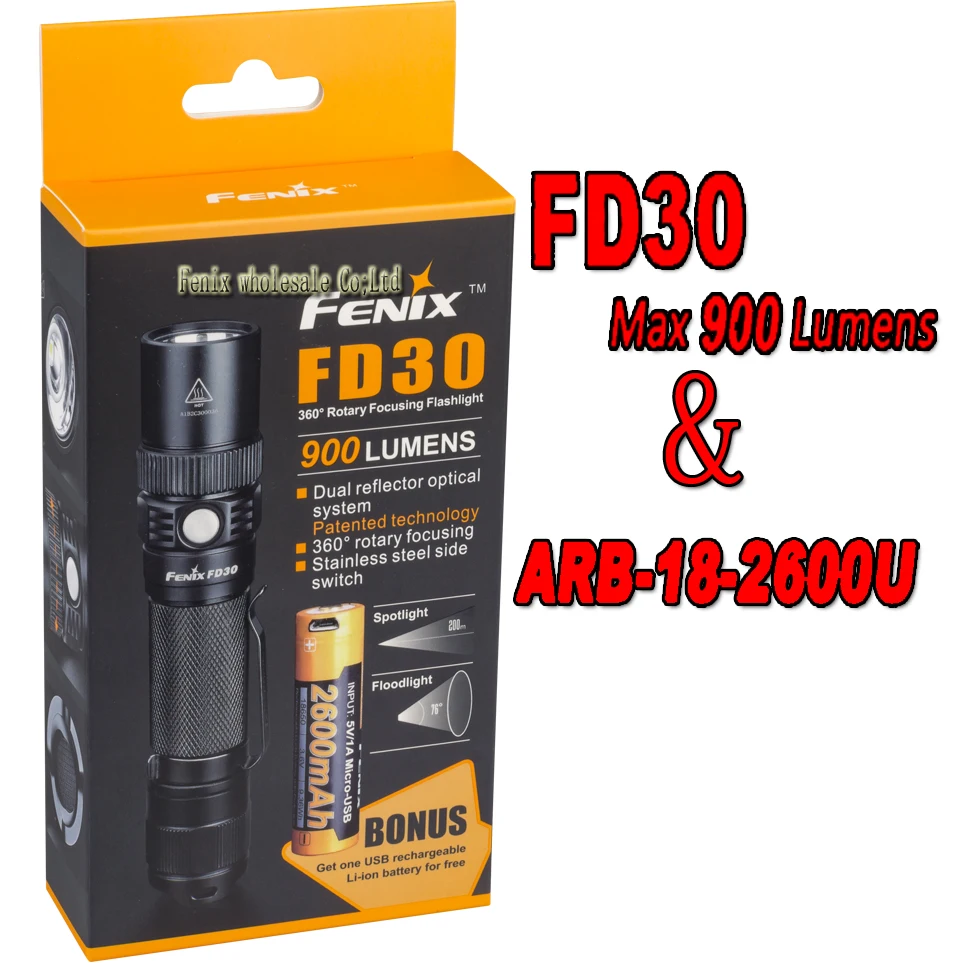 Фонарик Fenix FD30 Cree XP L HI светодиодный 900 люмен и батареи ARB L18 2600U|flashlight 18650|flashlight